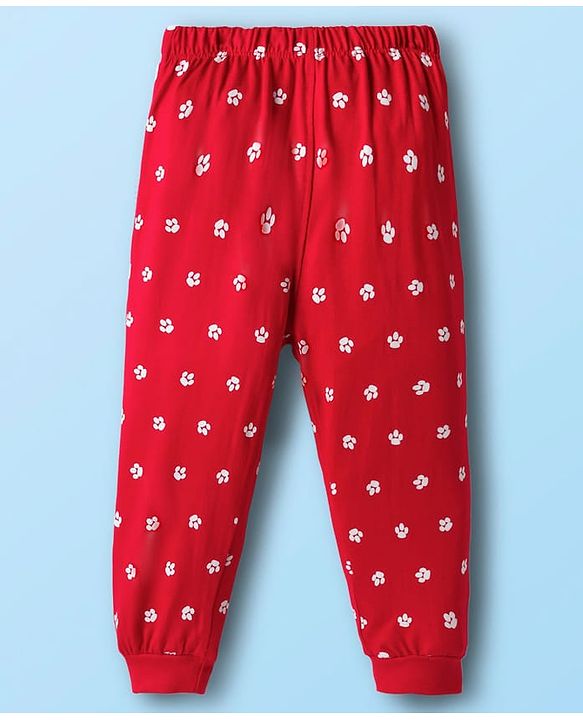 Babyhug Disney Single Jersey Knit Full Sleeves T-Shirt & Pyjama Night Suit With Marie Graphics - White & Red