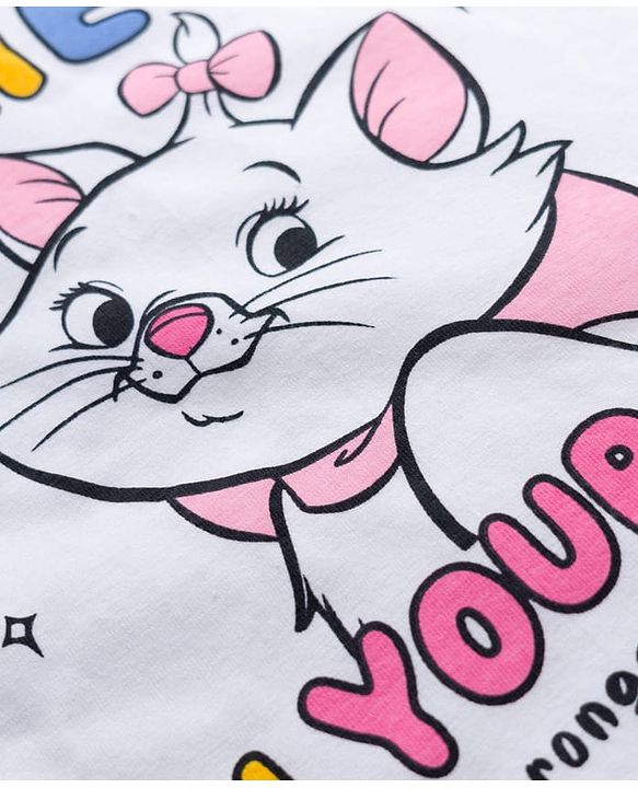 Babyhug Disney Single Jersey Knit Full Sleeves T-Shirt & Pyjama Night Suit With Marie Graphics - White & Red