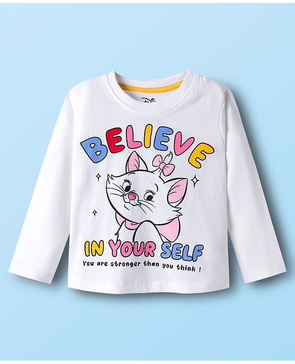 Babyhug Disney Single Jersey Knit Full Sleeves T-Shirt & Pyjama Night Suit With Marie Graphics - White & Red