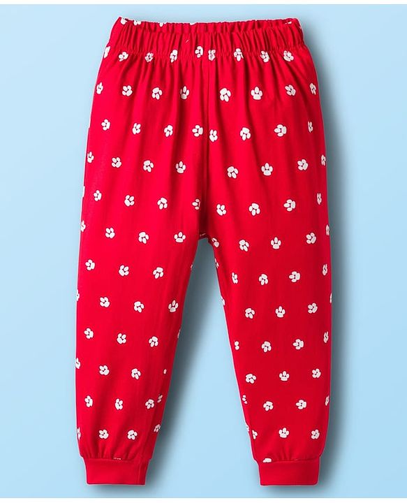 Babyhug Disney Single Jersey Knit Full Sleeves T-Shirt & Pyjama Night Suit With Marie Graphics - White & Red
