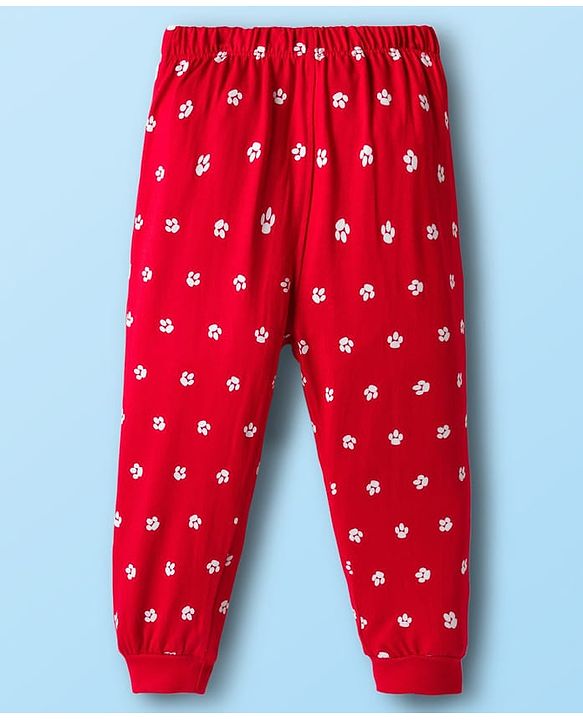 Babyhug Disney Single Jersey Knit Full Sleeves T-Shirt & Pyjama Night Suit With Marie Graphics - White & Red