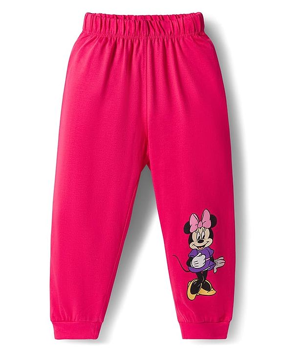 Babyhug Disney Single Jersey Knit Full Sleeve T-Shirt & Pyjama Night Suit Set with Minnie & Friends Graphic- Pink & Light Blue