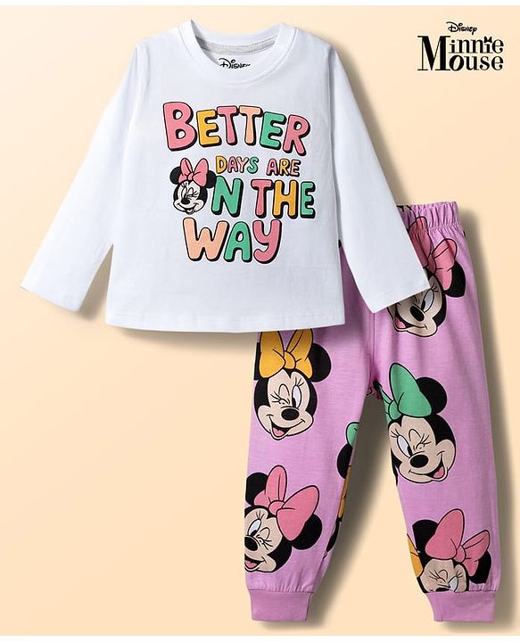 Babyhug Disney Single Jersey Knit Full Sleeves T-Shirt & Pyjama Night-Suit With Minnie Mouse Graphics - Multicolor