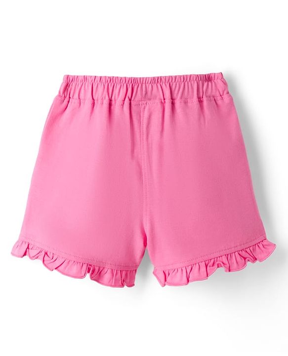 Babyhug Disney Single Jersey Knit Frill Sleeves T-Shirt & Shorts Set With Minnie Mouse Graphics - Pink