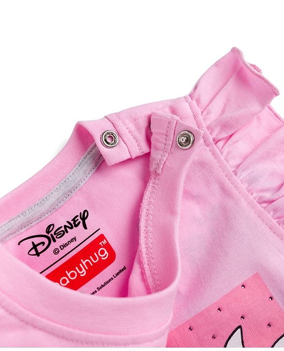 Babyhug Disney Single Jersey Knit Frill Sleeves T-Shirt & Shorts Set With Minnie Mouse Graphics - Pink