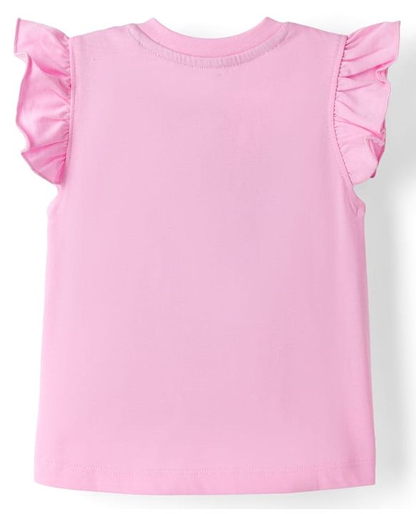 Babyhug Disney Single Jersey Knit Frill Sleeves T-Shirt & Shorts Set With Minnie Mouse Graphics - Pink