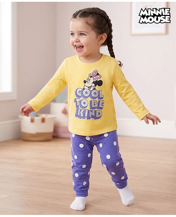 Babyhug Disney Single Jersey Knit Full Sleeves T-Shirt & Pyjama Night Suit with Minnie Mouse Graphics - Multicolor