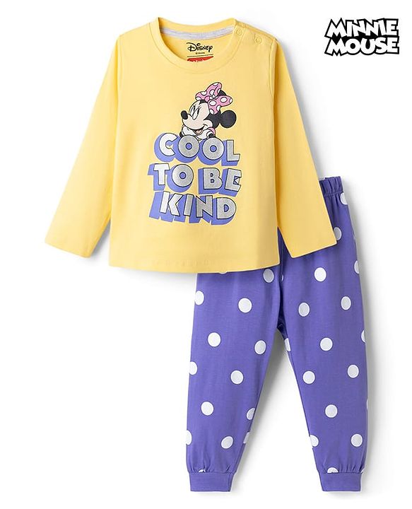 Babyhug Disney Single Jersey Knit Full Sleeves T-Shirt & Pyjama Night Suit with Minnie Mouse Graphics - Multicolor