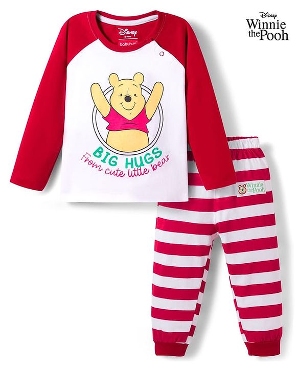 Babyhug Disney 100% Cotton Knit Raglan Full Sleeves T-Shirt & Pyjama Night Suit With Winnie the Pooh Graphic - Multicolour