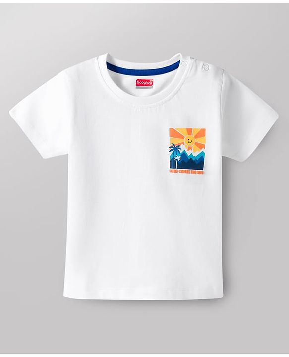Babyhug Cotton Knit Half Sleeves T-Shirt With Front & Back Sun Print - Multicolor