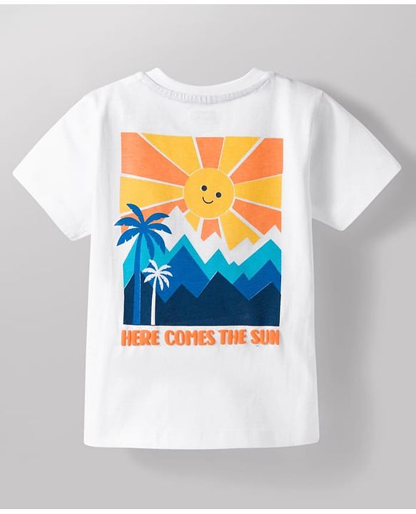 Babyhug Cotton Knit Half Sleeves T-Shirt With Front & Back Sun Print - Multicolor