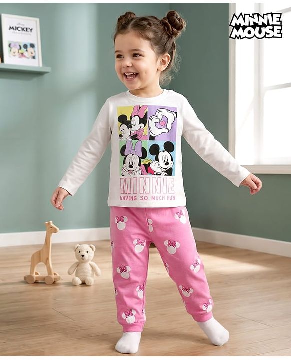 Babyhug Disney Single Jersey Knit Full Sleeves T-Shirt & Pyjama Night Suit With Minnie Mouse Graphics - Multicolor