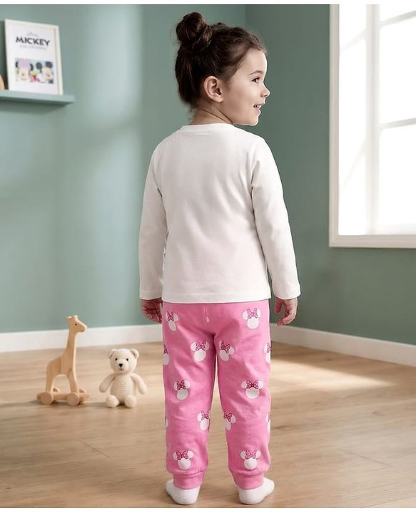 Babyhug Disney Single Jersey Knit Full Sleeves T-Shirt & Pyjama Night Suit With Minnie Mouse Graphics - Multicolor