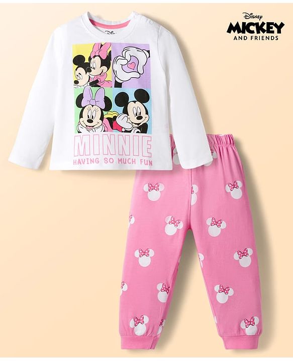 Babyhug Disney Single Jersey Knit Full Sleeves T-Shirt & Pyjama Night Suit With Minnie Mouse Graphics - Multicolor