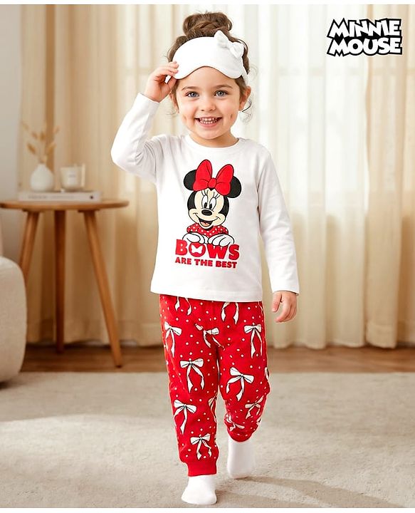 Babyhug Disney Single Jersey Knit Full Sleeves T-Shirt & Pyjama Night Suit With Minnie Mouse Graphics - Multicolor