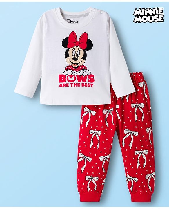 Babyhug Disney Single Jersey Knit Full Sleeves T-Shirt & Pyjama Night Suit With Minnie Mouse Graphics - Multicolor