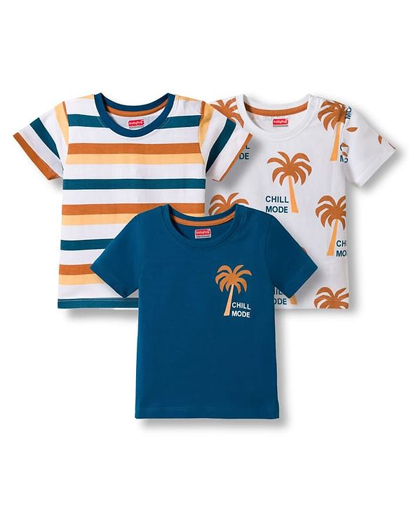 Babyhug Cotton Knit Half Sleeves T-Shirts With Leaf Print Pack of 3 - Multicolor