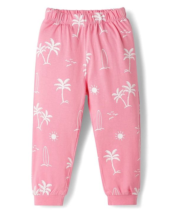 Babyhug Disney Single Jersey Knit Half Sleeve T-Shirt &  Pyjama Night Suit Set with Minnie Mouse Graphic- Pink