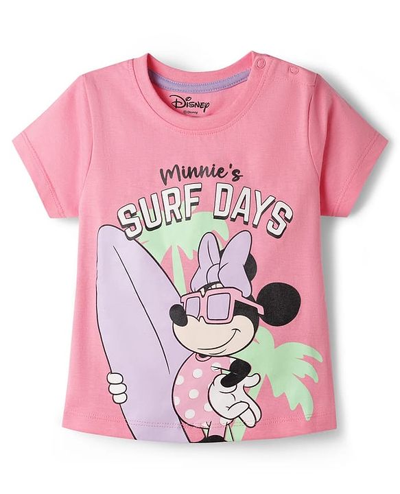 Babyhug Disney Single Jersey Knit Half Sleeve T-Shirt &  Pyjama Night Suit Set with Minnie Mouse Graphic- Pink