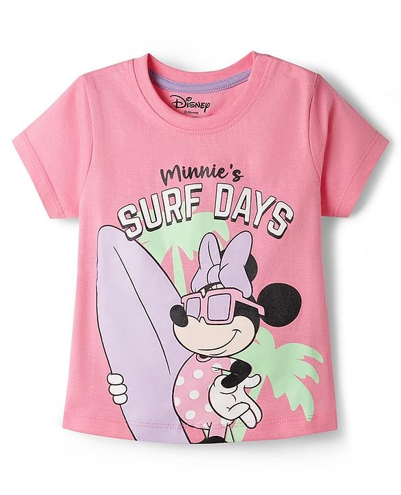 Babyhug Disney Single Jersey Knit Half Sleeve T-Shirt &  Pyjama Night Suit Set with Minnie Mouse Graphic- Pink