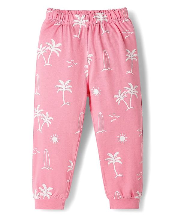 Babyhug Disney Single Jersey Knit Half Sleeve T-Shirt &  Pyjama Night Suit Set with Minnie Mouse Graphic- Pink