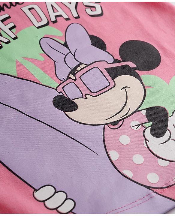 Babyhug Disney Single Jersey Knit Half Sleeve T-Shirt &  Pyjama Night Suit Set with Minnie Mouse Graphic- Pink