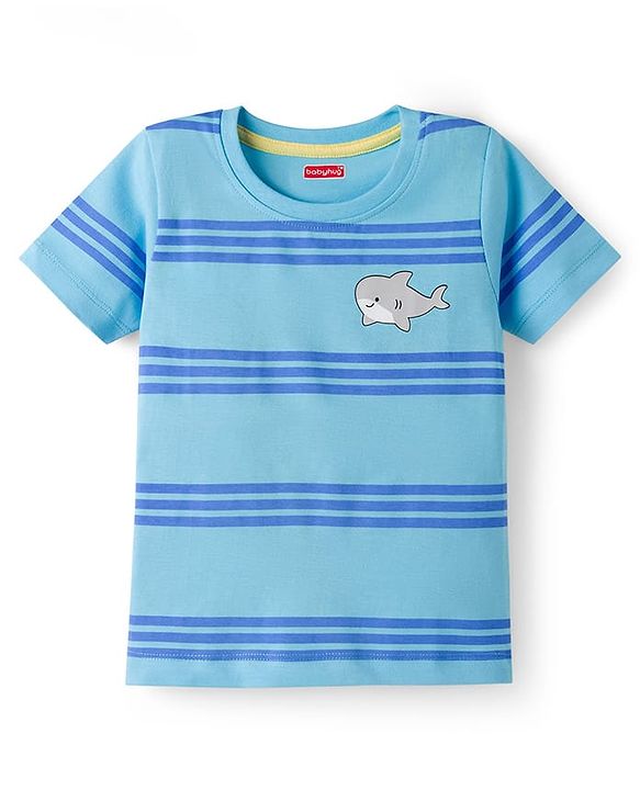 Babyhug Cotton Knit Half Sleeves Striped & Shark Printed T-Shirts Pack of 3 - Multicolor