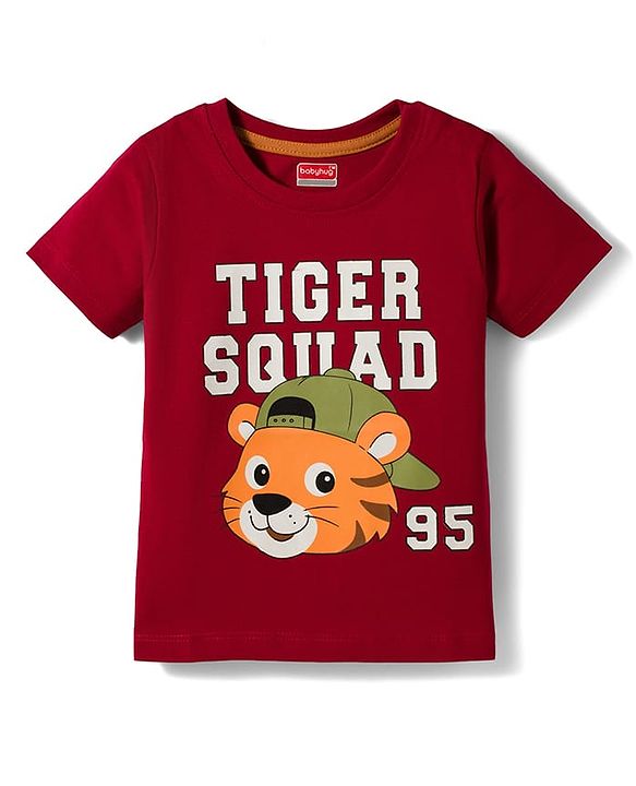 Babyhug Cotton Knit Half Sleeves T-Shirt With Tiger Print - Multicolor