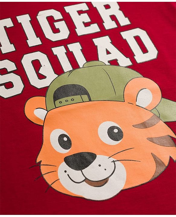 Babyhug Cotton Knit Half Sleeves T-Shirt With Tiger Print - Multicolor