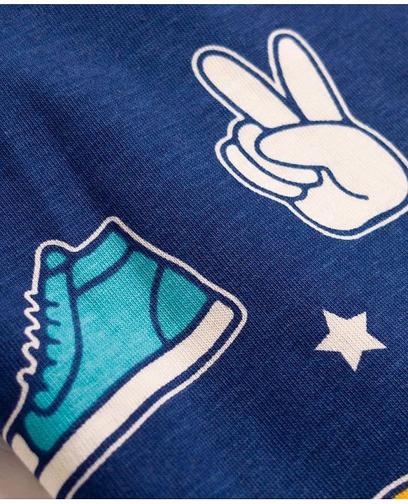 Babyhug Cotton Knit Half Sleeves Co-ords T-Shirt & Pajama Night Suit with Skating Theme Print - Navy Blue