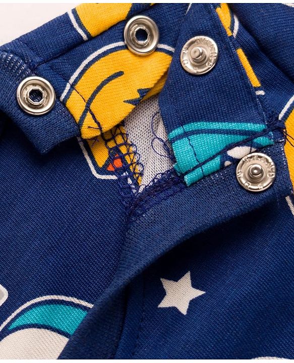 Babyhug Cotton Knit Half Sleeves Co-ords T-Shirt & Pajama Night Suit with Skating Theme Print - Navy Blue