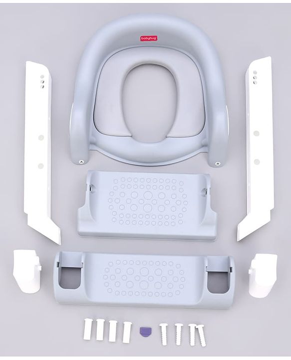 Babyhug Ladder Potty Seat - Grey White| Comfortable & Secure Training Seat| Anti-Slip Base| Easy to Clean| Lightweight Design| Easy to Assemble| Fits All Regular Commodes