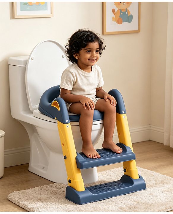 Babyhug Ladder Potty Seat - Grey White| Comfortable & Secure Training Seat| Anti-Slip Base| Easy to Clean| Lightweight Design| Easy to Assemble| Fits All Regular Commodes