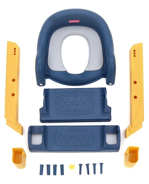 Babyhug Ladder Potty Seat - Grey White| Comfortable & Secure Training Seat| Anti-Slip Base| Easy to Clean| Lightweight Design| Easy to Assemble| Fits All Regular Commodes