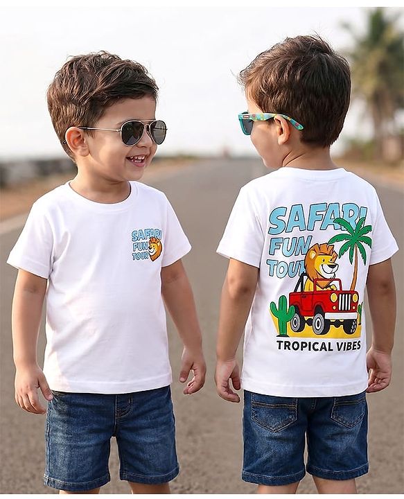 Babyhug 100% Cotton Knit Half Sleeves Safari Theme Printed T-Shirt - Mutlicolour