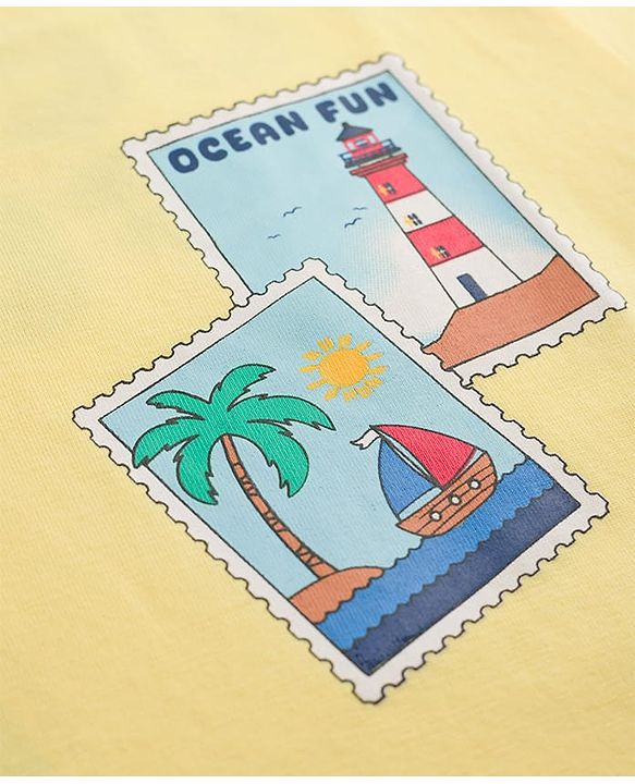 Babyhug Cotton Knit Half Sleeves Oversized Front & Back Beach Theme Print T-Shirt - Yellow