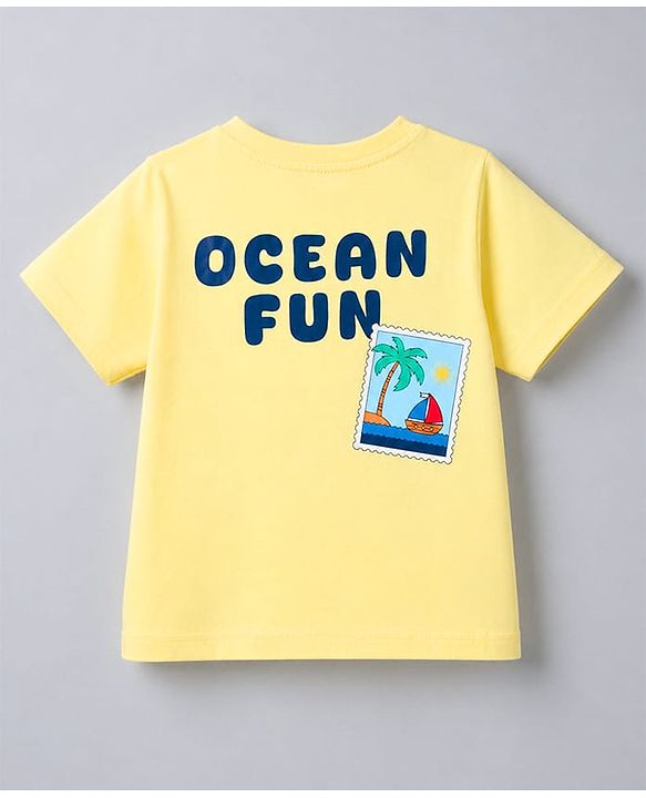 Babyhug Cotton Knit Half Sleeves Oversized Front & Back Beach Theme Print T-Shirt - Yellow