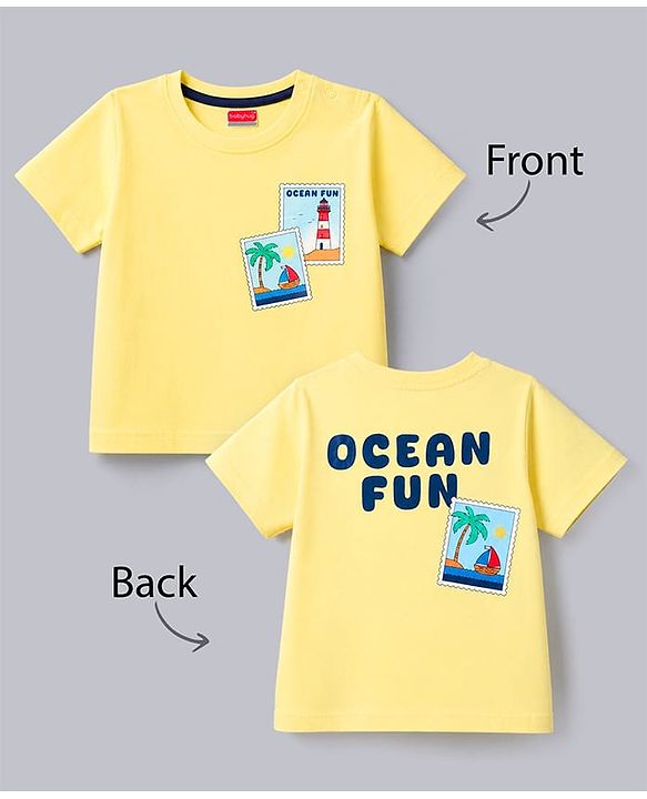 Babyhug Cotton Knit Half Sleeves Oversized Front & Back Beach Theme Print T-Shirt - Yellow