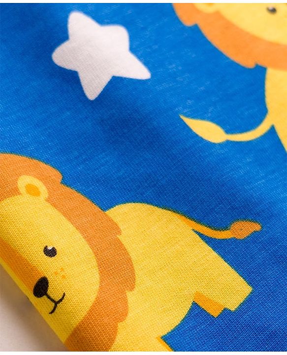 Babyhug Cotton Knit Full Sleeves T-Shirt & Lounge Pant Co-ords Night Suit With Lion Print - Blue