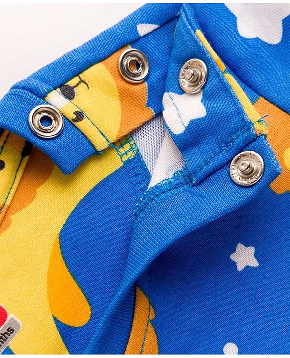 Babyhug Cotton Knit Full Sleeves T-Shirt & Lounge Pant Co-ords Night Suit With Lion Print - Blue