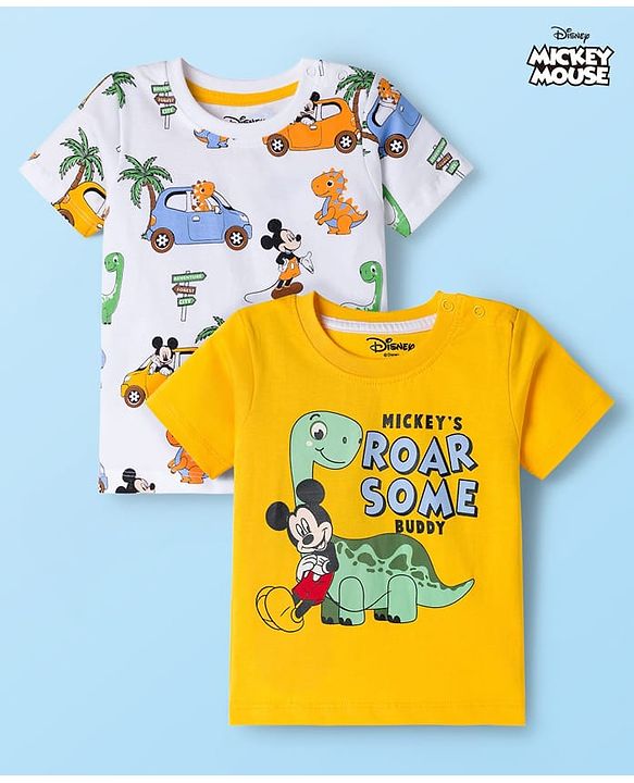 Babyhug Disney 100% Cotton Half Sleeves T-Shirts With Mickey Mouse & Friends Graphic Pack of 2 - Multicolour