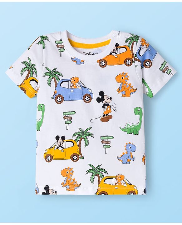 Babyhug Disney 100% Cotton Half Sleeves T-Shirts With Mickey Mouse & Friends Graphic Pack of 2 - Multicolour