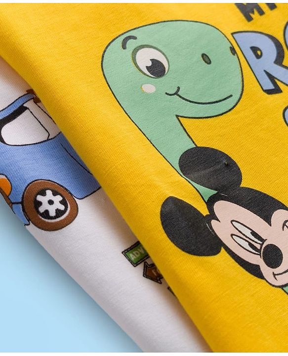 Babyhug Disney 100% Cotton Half Sleeves T-Shirts With Mickey Mouse & Friends Graphic Pack of 2 - Multicolour