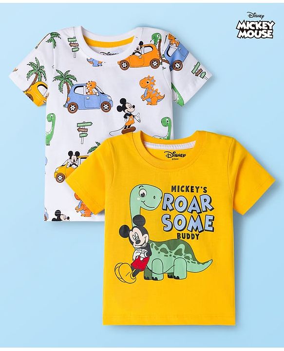 Babyhug Disney 100% Cotton Half Sleeves T-Shirts With Mickey Mouse & Friends Graphic Pack of 2 - Multicolour