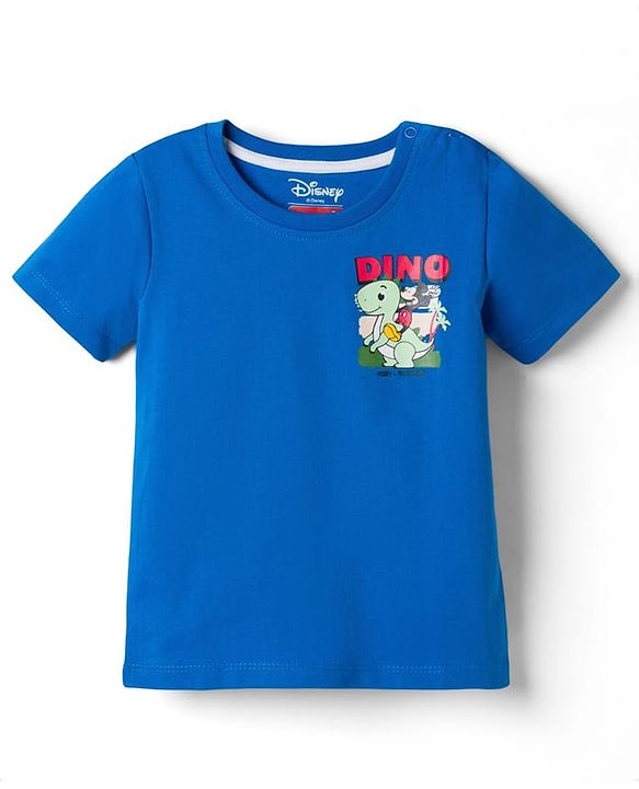 Babyhug Disney 100% Cotton Knit Half Sleeves T-Shirt With Front & Back Mickey & Dino Graphic - Blue
