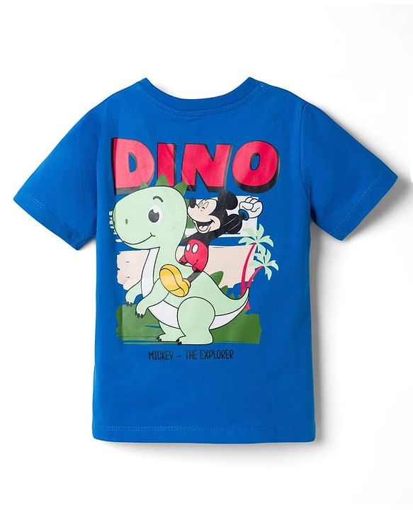 Babyhug Disney 100% Cotton Knit Half Sleeves T-Shirt With Front & Back Mickey & Dino Graphic - Blue