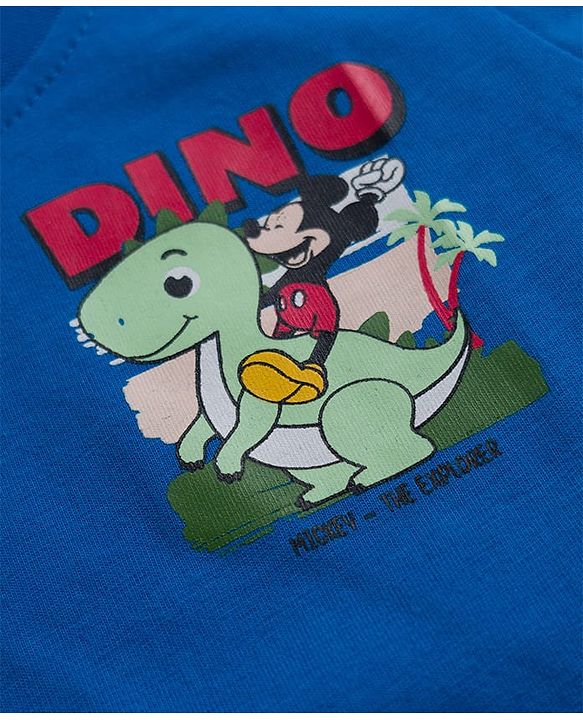 Babyhug Disney 100% Cotton Knit Half Sleeves T-Shirt With Front & Back Mickey & Dino Graphic - Blue
