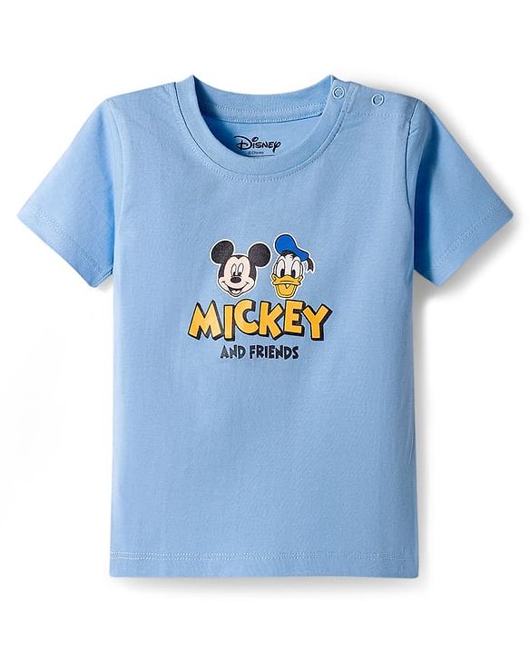 Babyhug Disney Single Jersey Knit Half Sleeves T-Shirt with Front and Back Mickey Mouse & Donald Duck Graphic - Light Blue