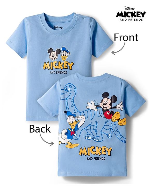 Babyhug Disney Single Jersey Knit Half Sleeves T-Shirt with Front and Back Mickey Mouse & Donald Duck Graphic - Light Blue