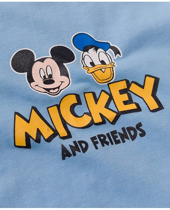 Babyhug Disney Single Jersey Knit Half Sleeves T-Shirt with Front and Back Mickey Mouse & Donald Duck Graphic - Light Blue